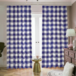 Navy And White Buffalo Check Print Blackout Pencil Pleat Curtains