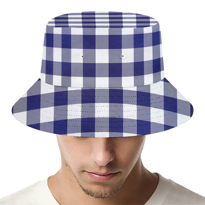 Navy And White Buffalo Check Print Bucket Hat