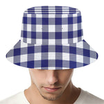 Navy And White Buffalo Check Print Bucket Hat