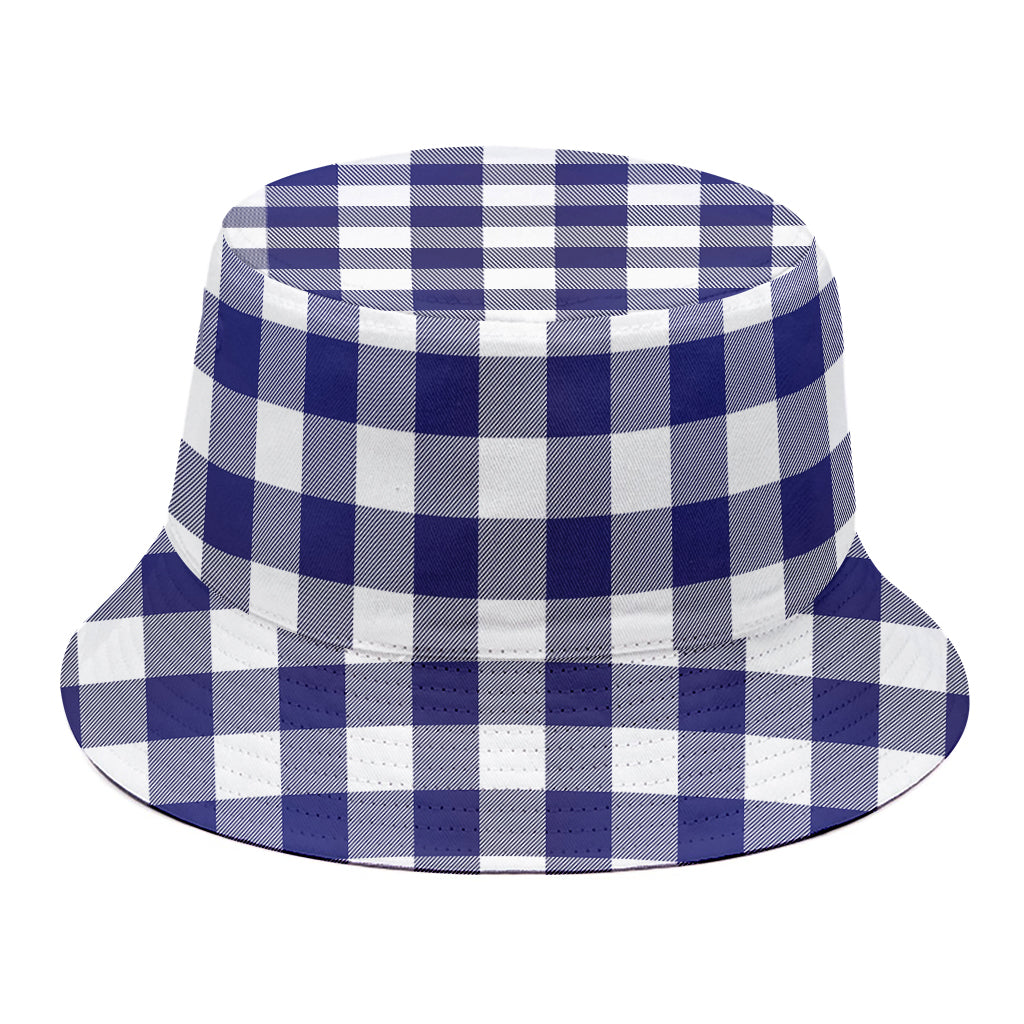 Navy And White Buffalo Check Print Bucket Hat