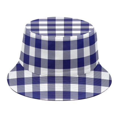 Navy And White Buffalo Check Print Bucket Hat
