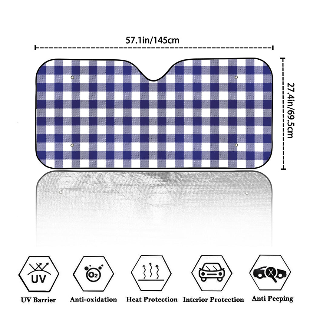 Navy And White Buffalo Check Print Car Windshield Sun Shade