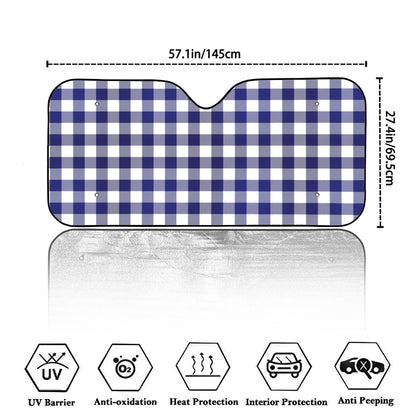 Navy And White Buffalo Check Print Car Windshield Sun Shade