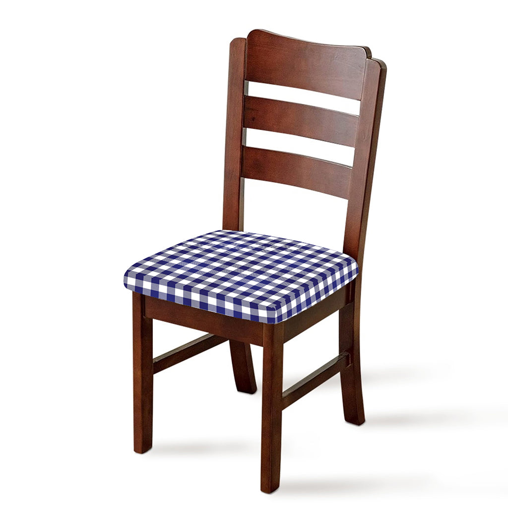Navy And White Buffalo Check Print Chair Cushion Cover