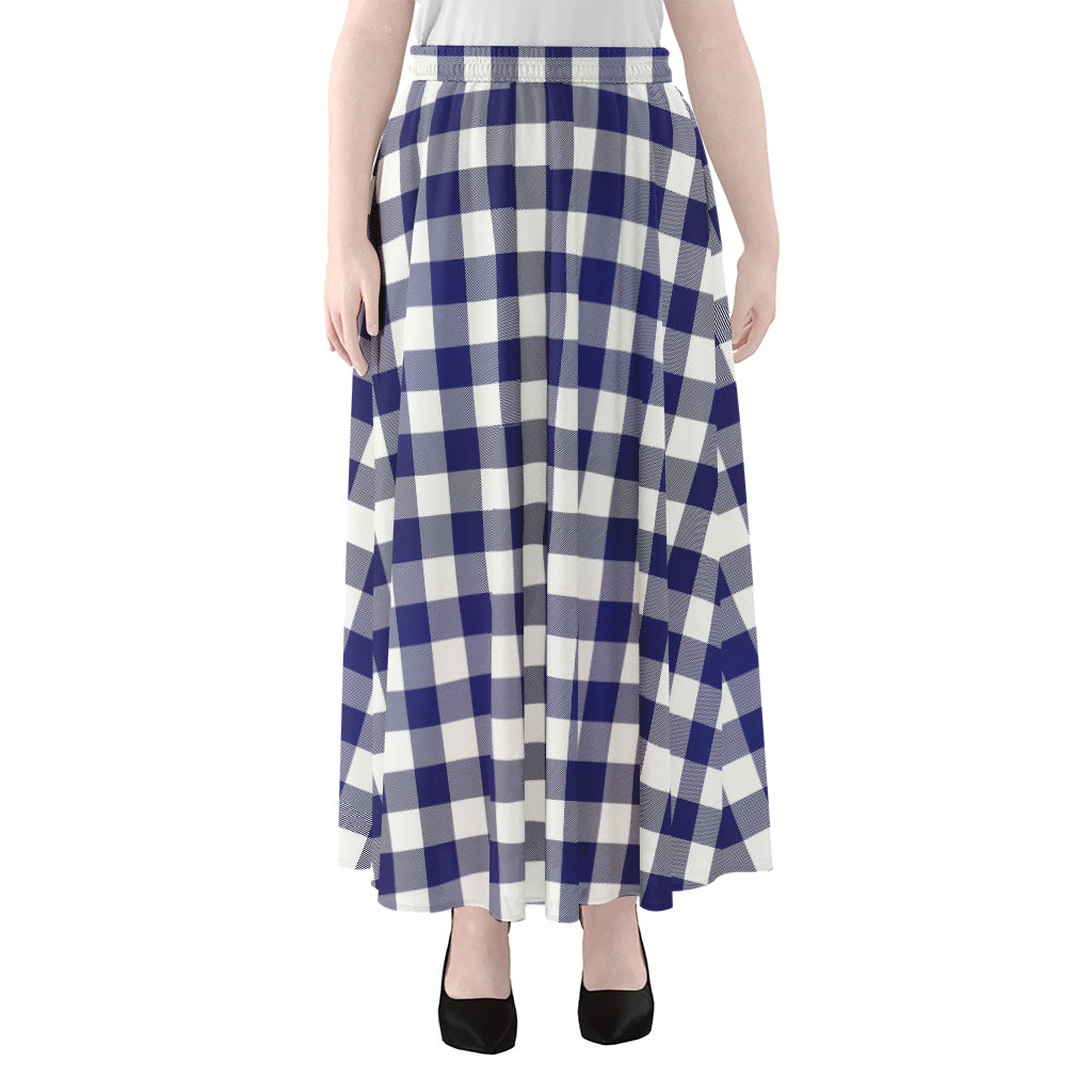 Navy And White Buffalo Check Print Chiffon Maxi Skirt