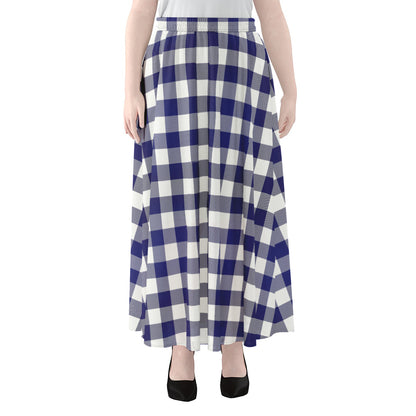 Navy And White Buffalo Check Print Chiffon Maxi Skirt