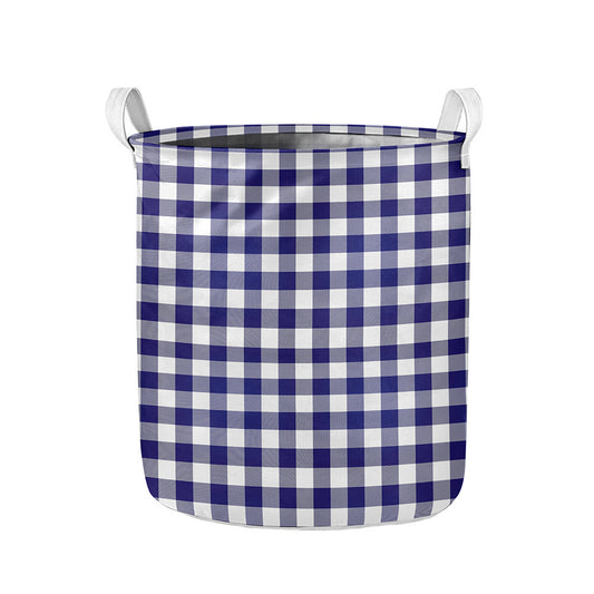 Navy And White Buffalo Check Print Collapsible Laundry Basket