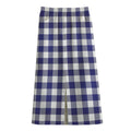 Navy And White Buffalo Check Print Cotton Front Slit Maxi Skirt