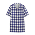 Navy And White Buffalo Check Print Cotton Hawaiian Shirt