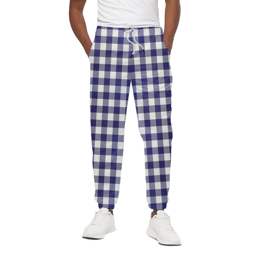 Navy And White Buffalo Check Print Cotton Pants