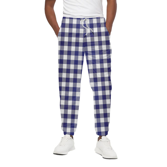 Navy And White Buffalo Check Print Cotton Pants