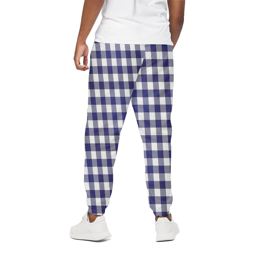 Navy And White Buffalo Check Print Cotton Pants