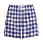 Navy And White Buffalo Check Print Cotton Shorts