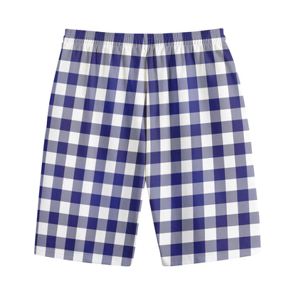 Navy And White Buffalo Check Print Cotton Shorts