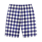 Navy And White Buffalo Check Print Cotton Shorts