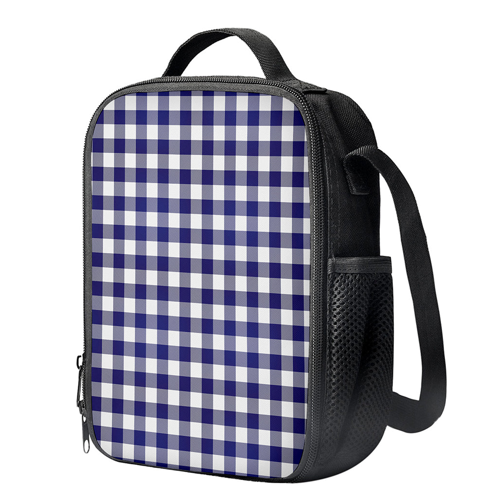 Navy And White Buffalo Check Print Crossbody Lunch Bag