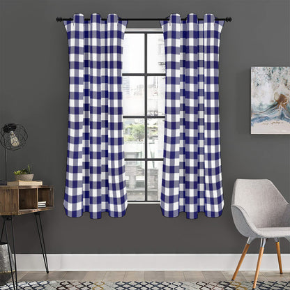 Navy And White Buffalo Check Print Curtain
