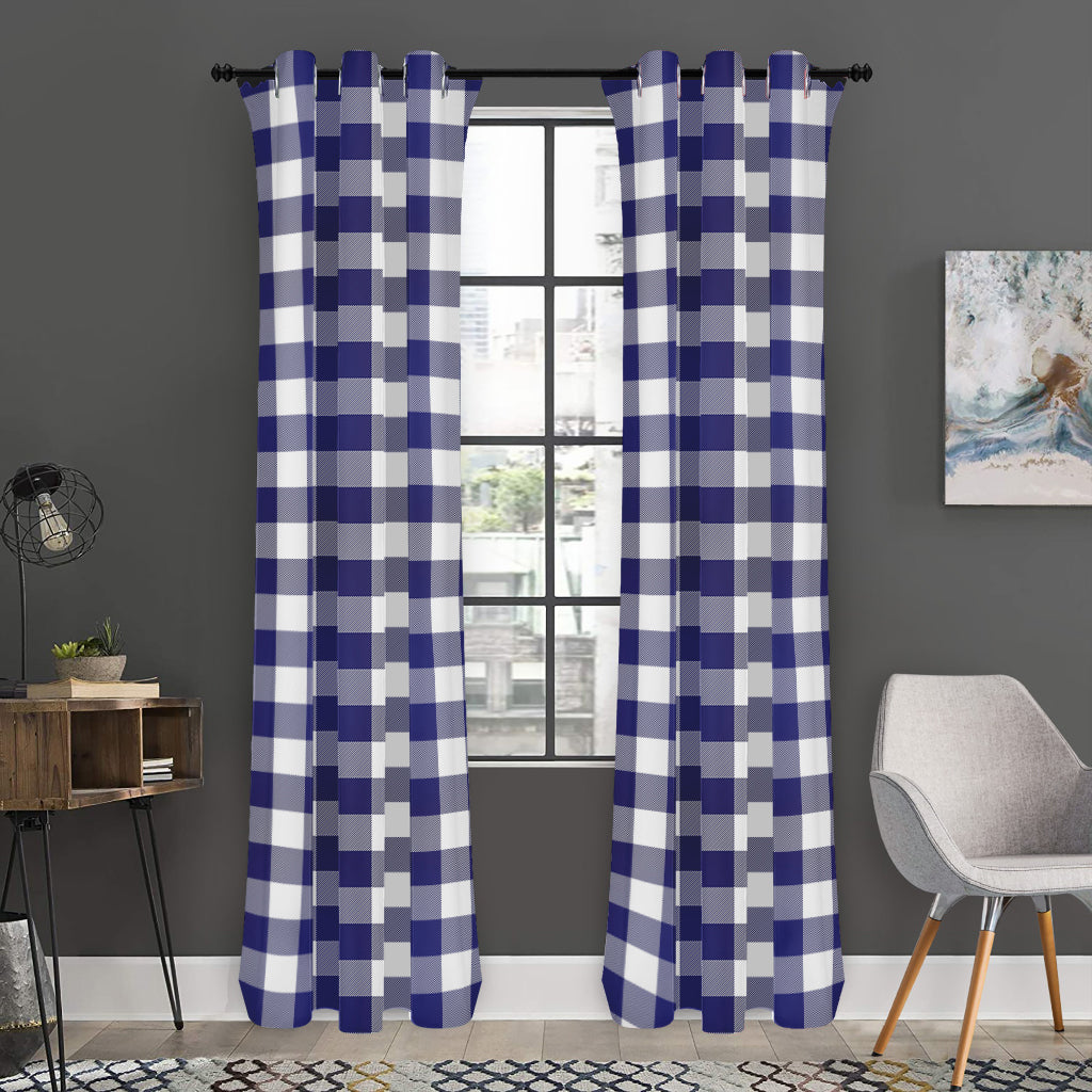 Navy And White Buffalo Check Print Curtain