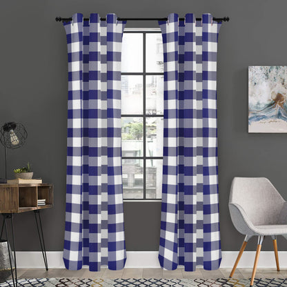 Navy And White Buffalo Check Print Curtain