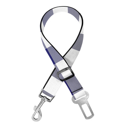 Navy And White Buffalo Check Print Dog Seat Belt