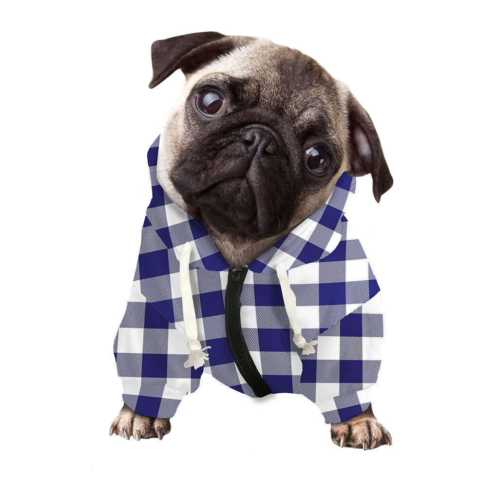 Navy And White Buffalo Check Print Dog Zip Up Hoodie