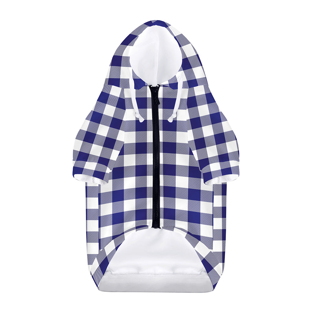 Navy And White Buffalo Check Print Dog Zip Up Hoodie