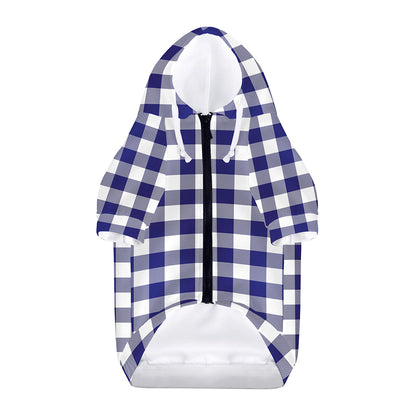 Navy And White Buffalo Check Print Dog Zip Up Hoodie