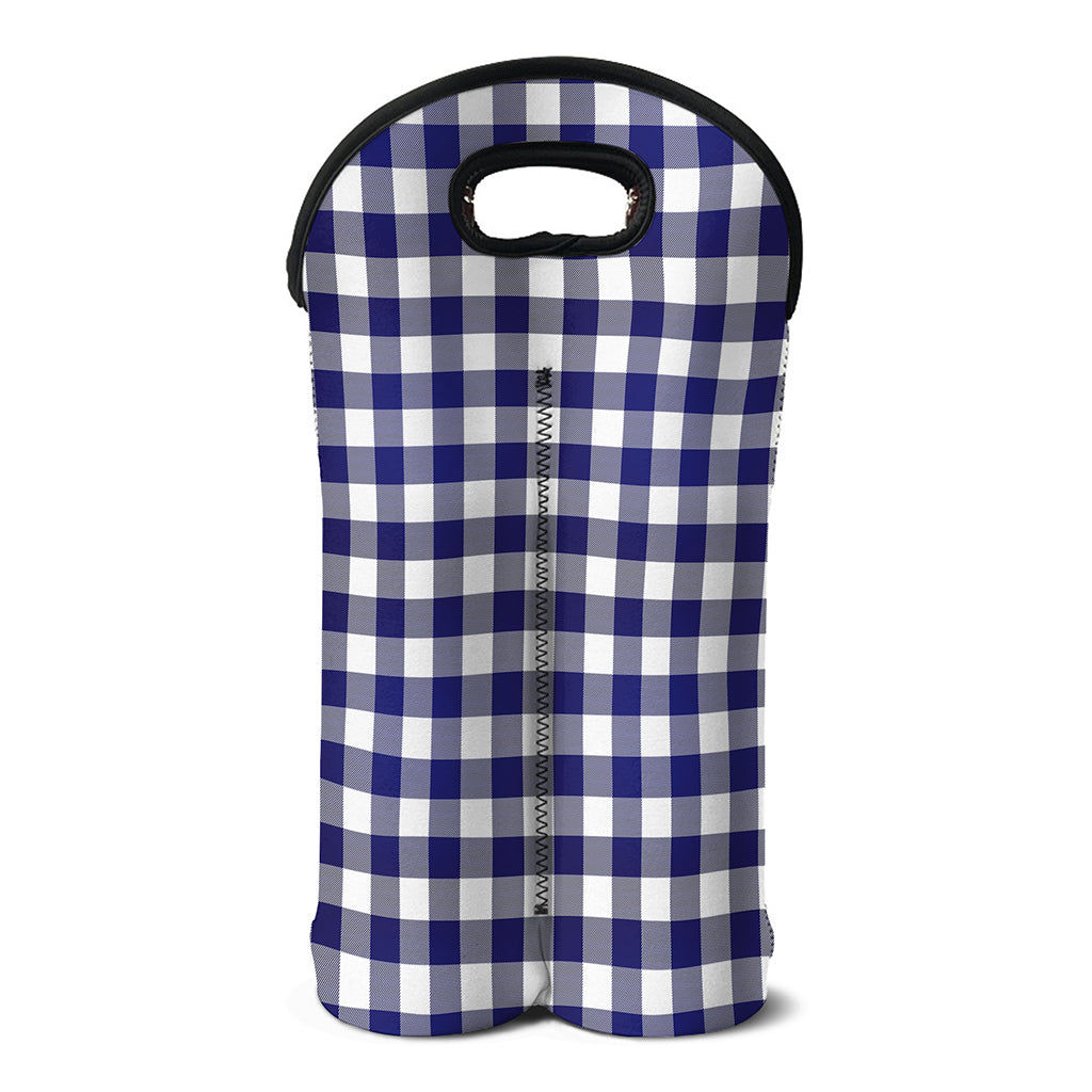 Navy And White Buffalo Check Print Double Neoprene Wine Tote