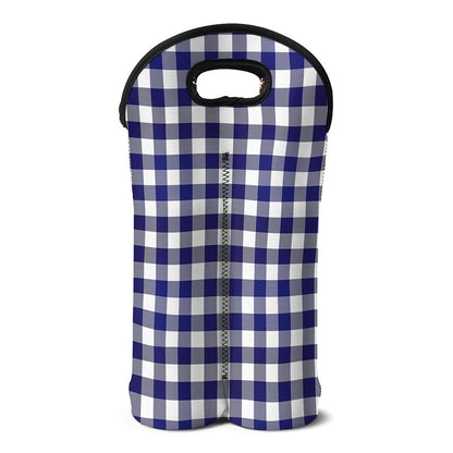 Navy And White Buffalo Check Print Double Neoprene Wine Tote