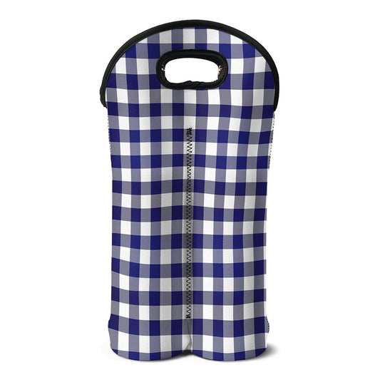 Navy And White Buffalo Check Print Double Neoprene Wine Tote
