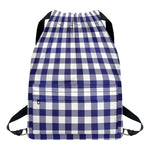 Navy And White Buffalo Check Print Drawstring Backpack
