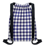 Navy And White Buffalo Check Print Drawstring Backpack