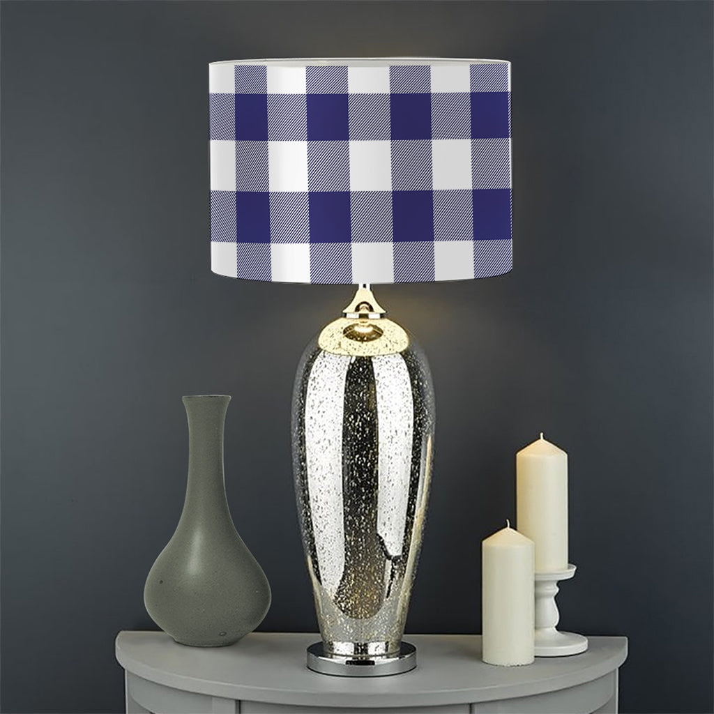 Navy And White Buffalo Check Print Drum Lamp Shade