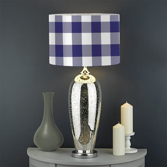 Navy And White Buffalo Check Print Drum Lamp Shade