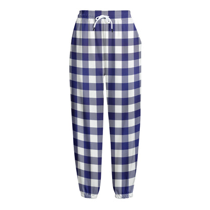 Navy And White Buffalo Check Print Fleece Lined Knit Pants
