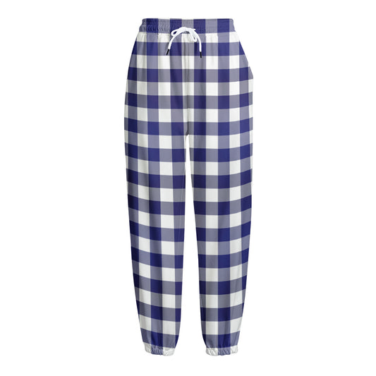 Navy And White Buffalo Check Print Fleece Lined Knit Pants