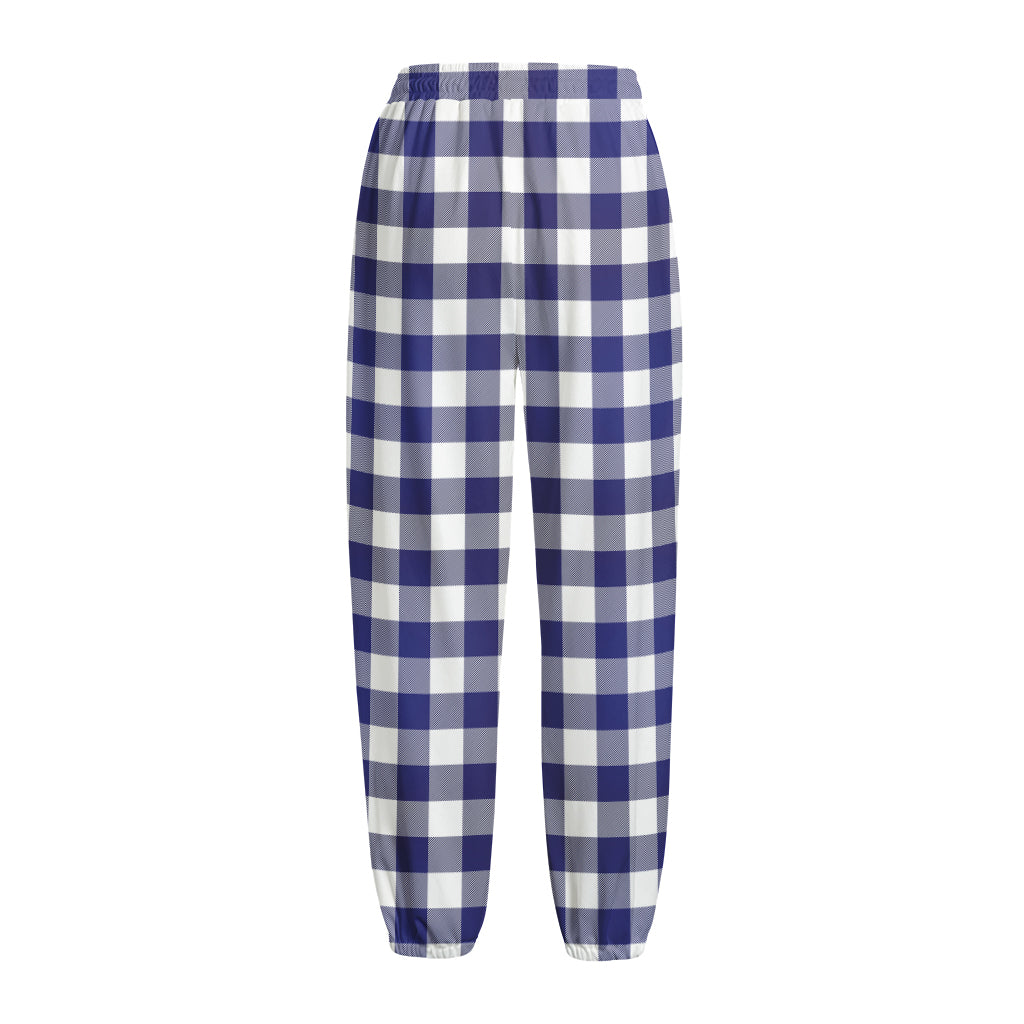 Navy And White Buffalo Check Print Fleece Lined Knit Pants