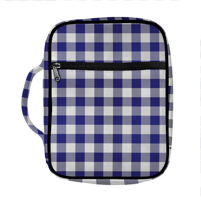 Navy And White Buffalo Check Print Front Pocket Bible Bag