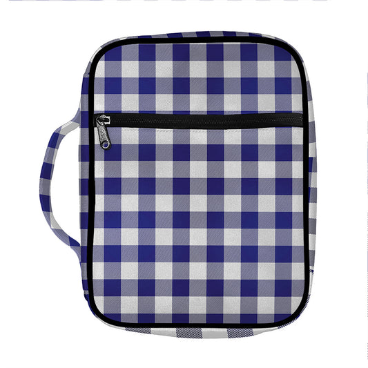 Navy And White Buffalo Check Print Front Pocket Bible Bag