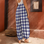 Navy And White Buffalo Check Print Harem Pants