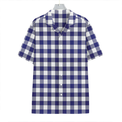 Navy And White Buffalo Check Print Hawaiian Shirt