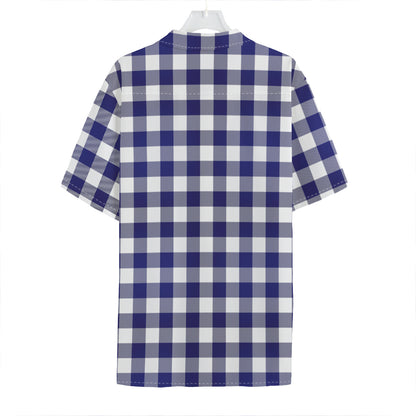 Navy And White Buffalo Check Print Hawaiian Shirt
