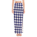 Navy And White Buffalo Check Print High Slit Maxi Skirt