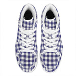 Navy And White Buffalo Check Print High Top Leather Sneakers