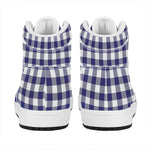 Navy And White Buffalo Check Print High Top Leather Sneakers