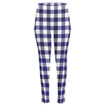 Navy And White Buffalo Check Print High-Waisted Pocket Leggings