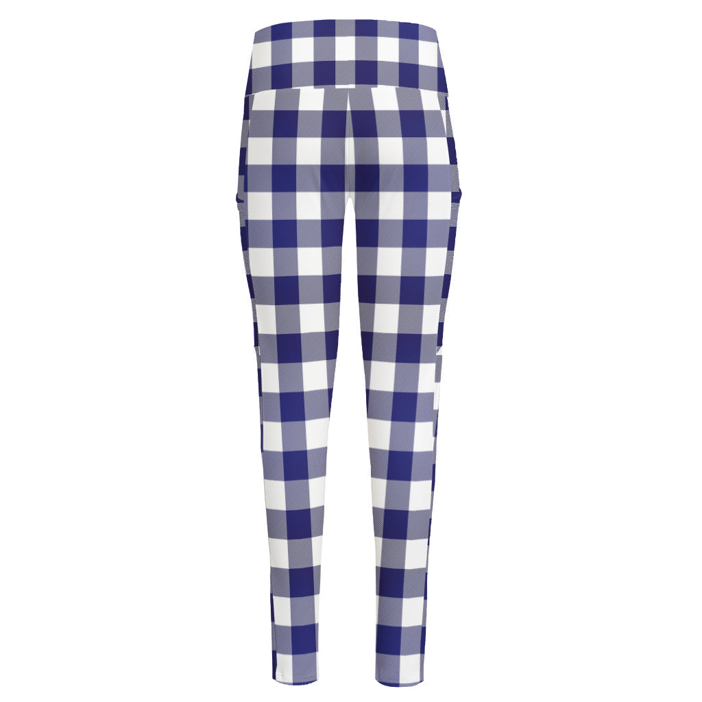 Navy And White Buffalo Check Print High-Waisted Pocket Leggings