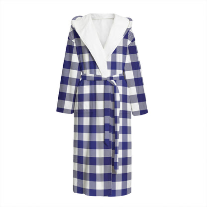 Navy And White Buffalo Check Print Hooded Bathrobe