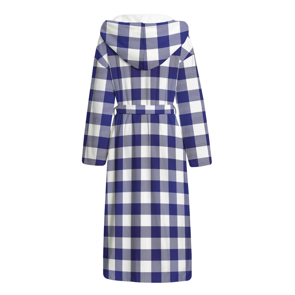 Navy And White Buffalo Check Print Hooded Bathrobe