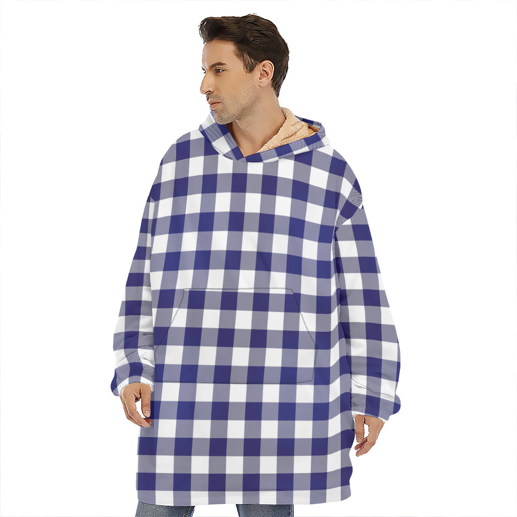 Navy And White Buffalo Check Print Hoodie Blanket